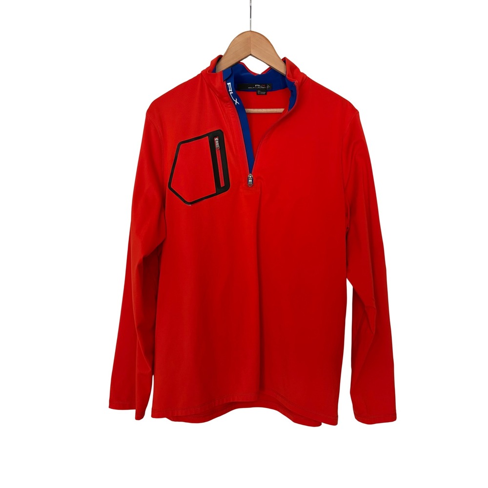 RLX Ralph Lauren Mens Red Quarter Zip Pullover Golf Shirt L The Players Club